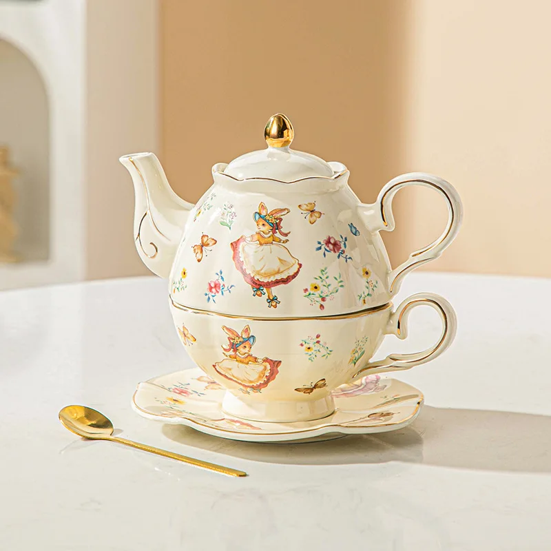 Draw Coffee And Tea - Seramik Kupa Alice Tavşan Desenli Altın