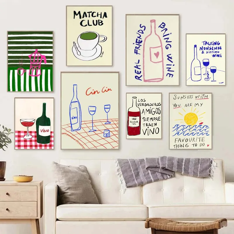 Draw Coffee And Tea - Renkli Çizimler Soyut Sanat Yemek Posterleri