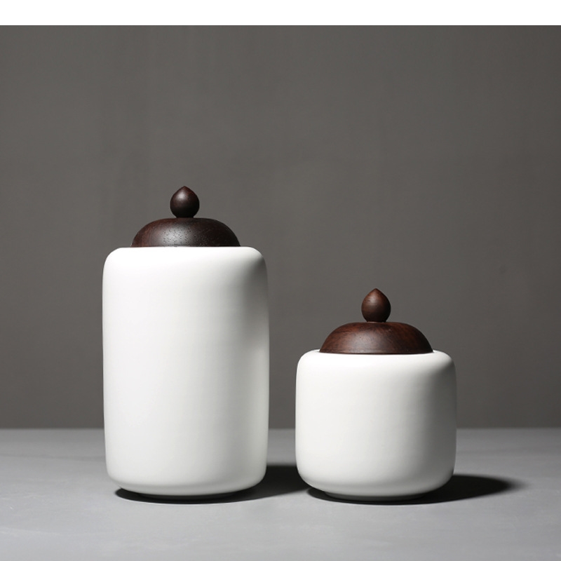 Tea Coffee Sugar Container - Seramik Çaydanlık Ahşap Kapaklı Porselen Mühürlü