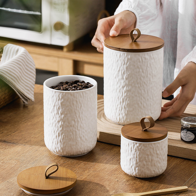 Tea Coffee Sugar Container - Kaya Desenli Seramik Çay Saklama Kabı