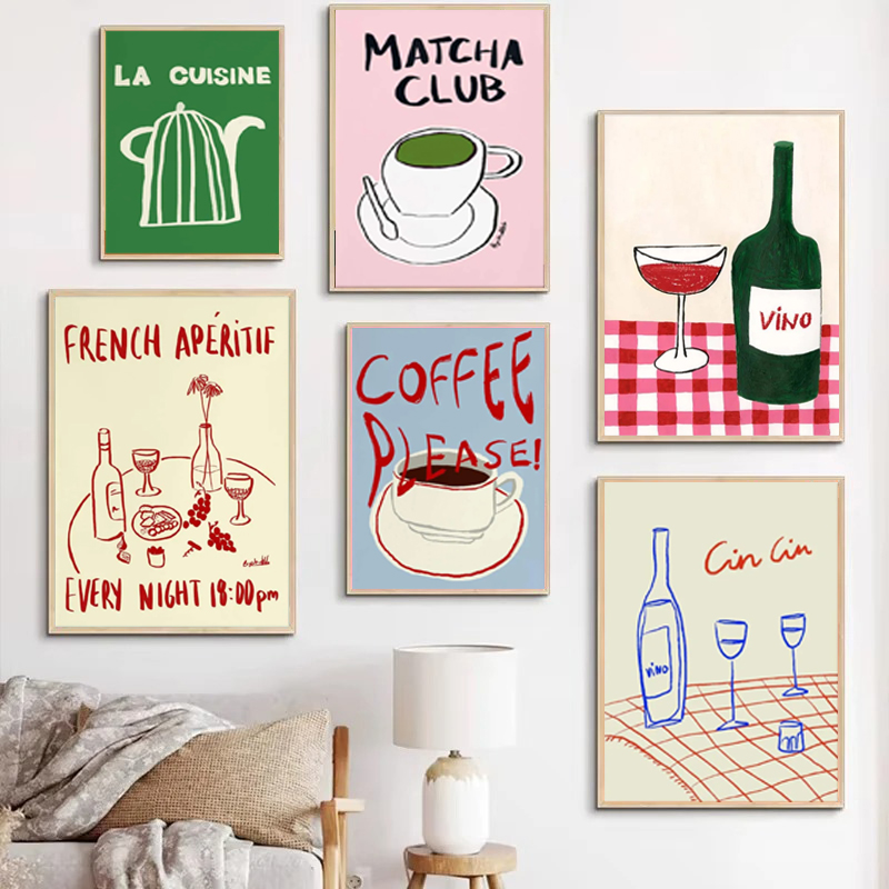 Draw Coffee And Tea - 1 adet çerçevesiz dekoratif sanat baskısı,