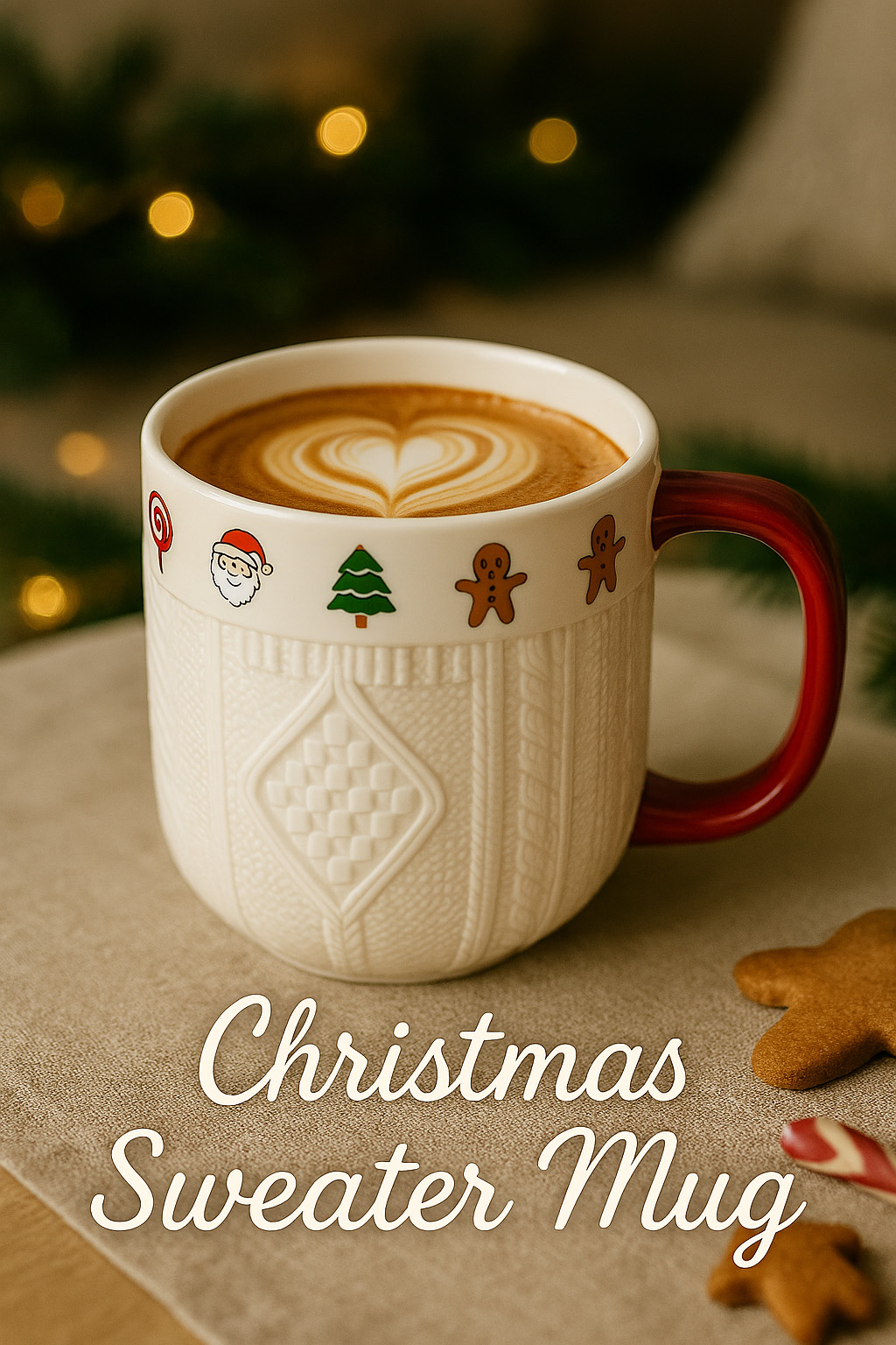Coffee Tea Icon - 380ml Noel Kazak Seramik Kupa, Şenlikli