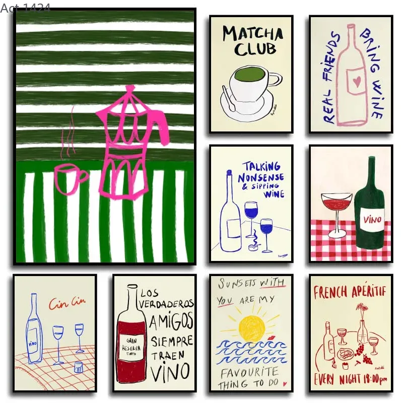 Draw Coffee And Tea - Modern Renkli Çizimler Soyut Sanat Yemek