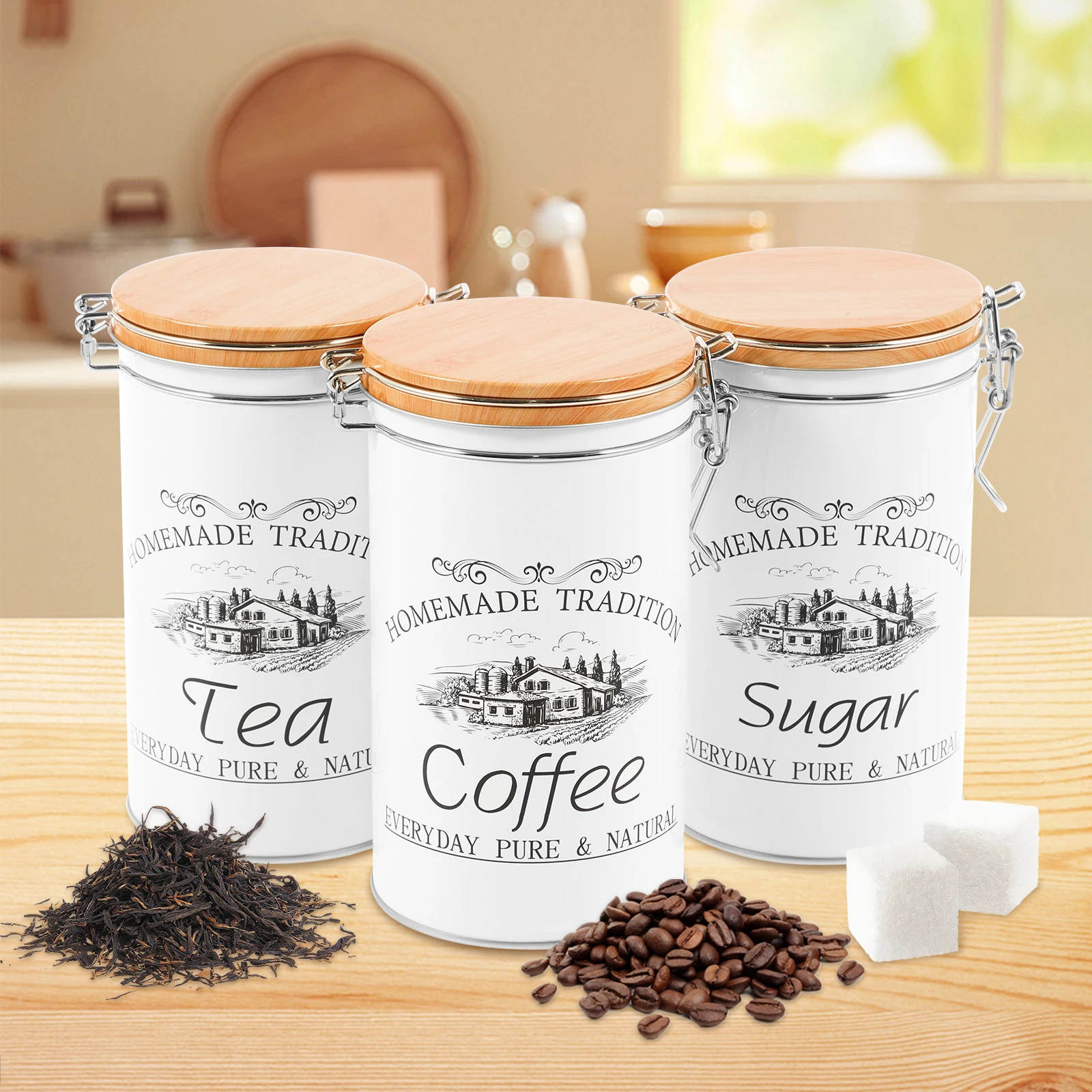 Tea Coffee Sugar Container - 3 adet/takım çay kahve şeker kutuları