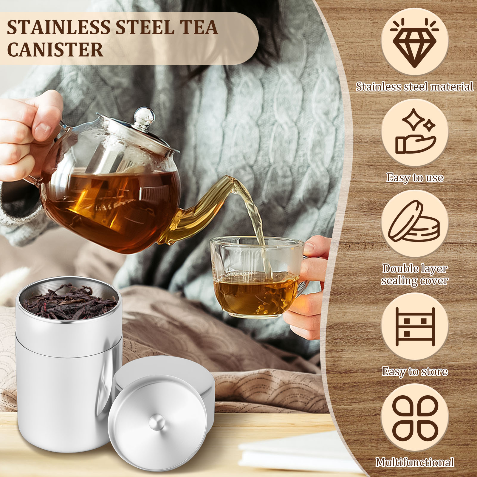 Paslanmaz Çelik Çay Yaprağı Te - Tea Coffee Sugar Container incelemesi ve fiyatı